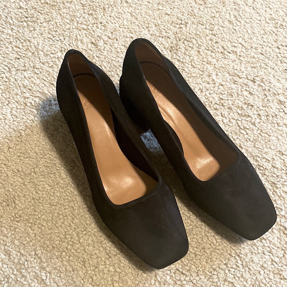 LoQ Villa Suede Block Heel Pumps Black Size 38